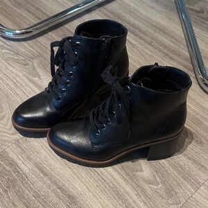 Naturalizer Black Lace-Up Ankle Boots with Brown Trim